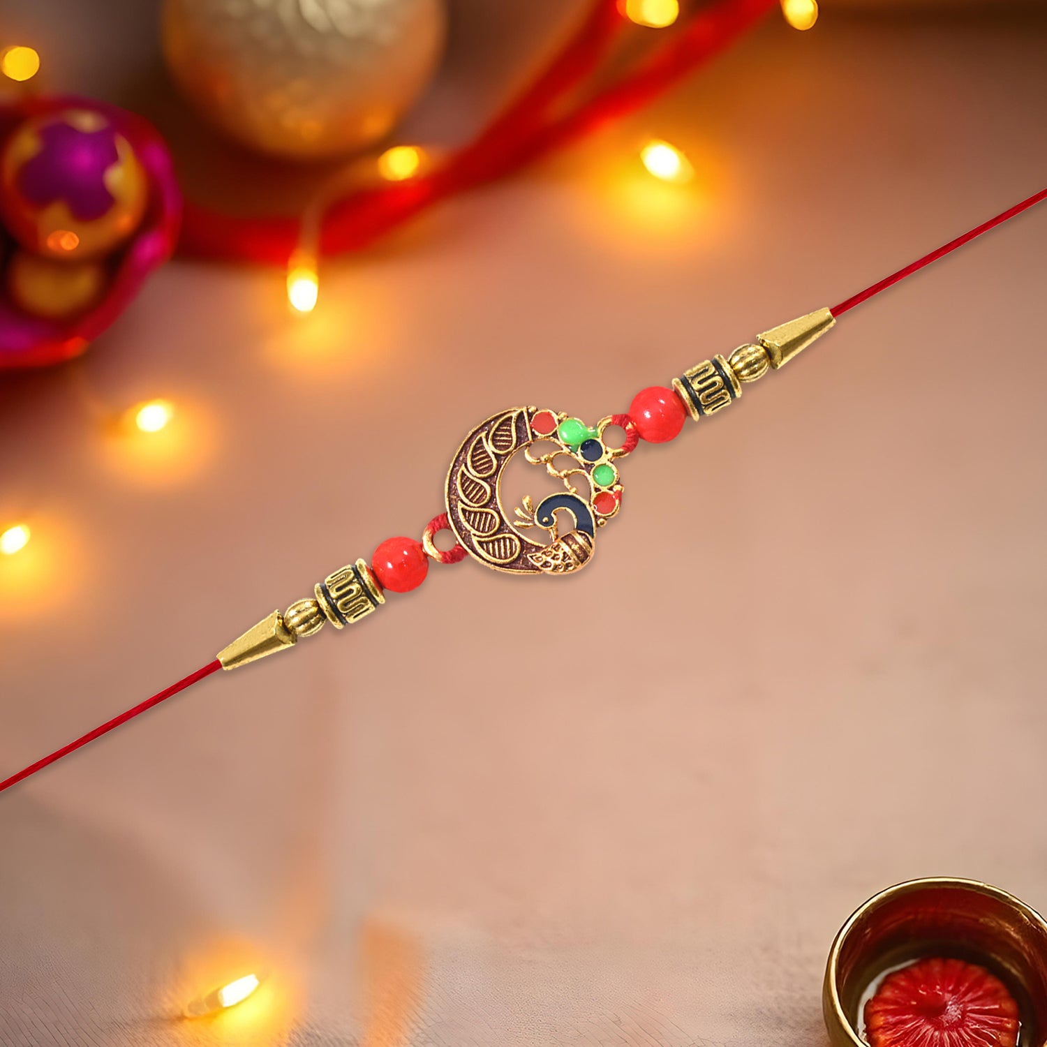 Elegant Round Peacock Design Rakhi Elegant Round Peacock Design Rakhi